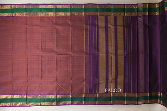 Dual Tone Rust and Purple with Deep Purple Rettai Pettu Borders Vintage Kanjivaram Silk Saree paloo