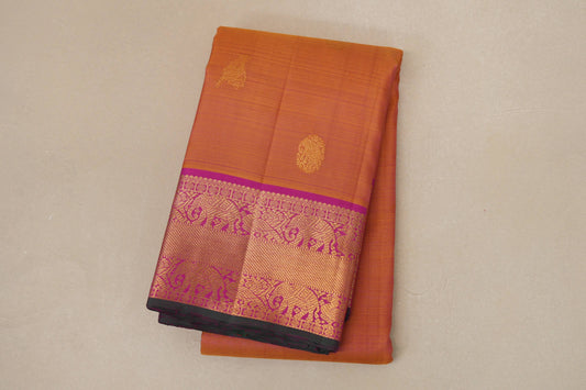 folded Dual Tone Mustard and Pink Kanjivaram Silk Saree