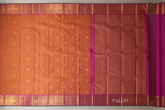 Dual Tone Mustard and Pink Kanjivaram Silk Saree paloo