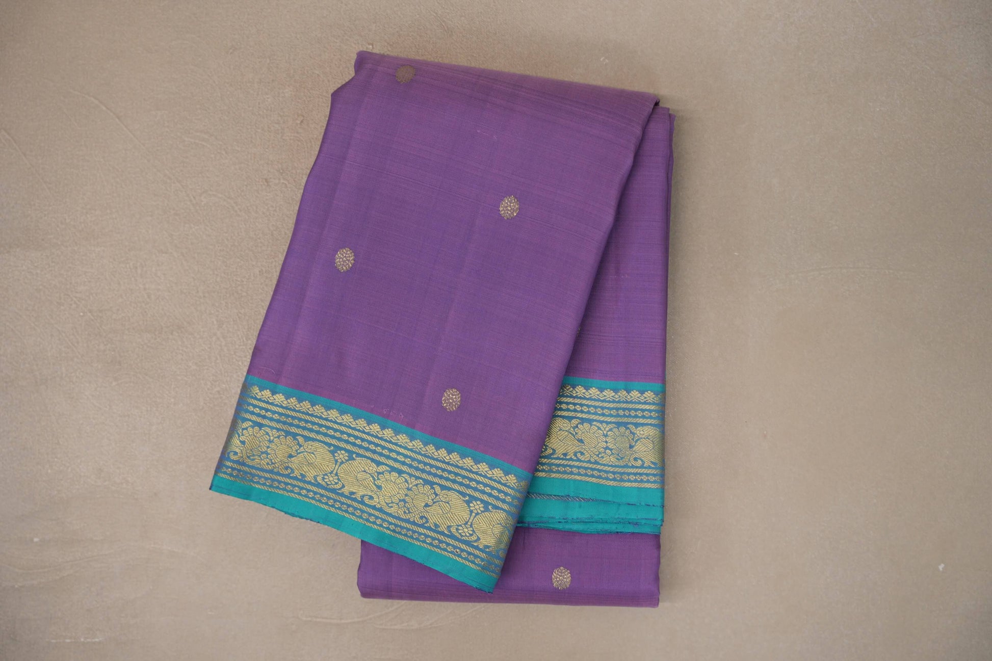 Lavender blue with Turquoise Blue borders Vintage Kanjivaram Silk Saree