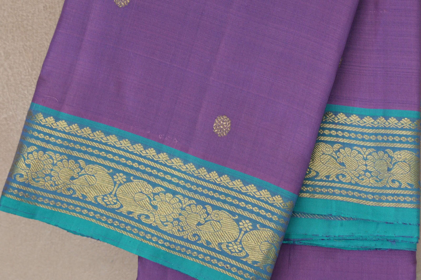 Lavender blue with Turquoise Blue borders Vintage Kanjivaram Silk Saree border