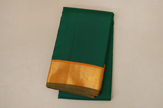 Dark Green with Mustard Orange Borders Vintage Kanjivaram Silk Saree SS8746