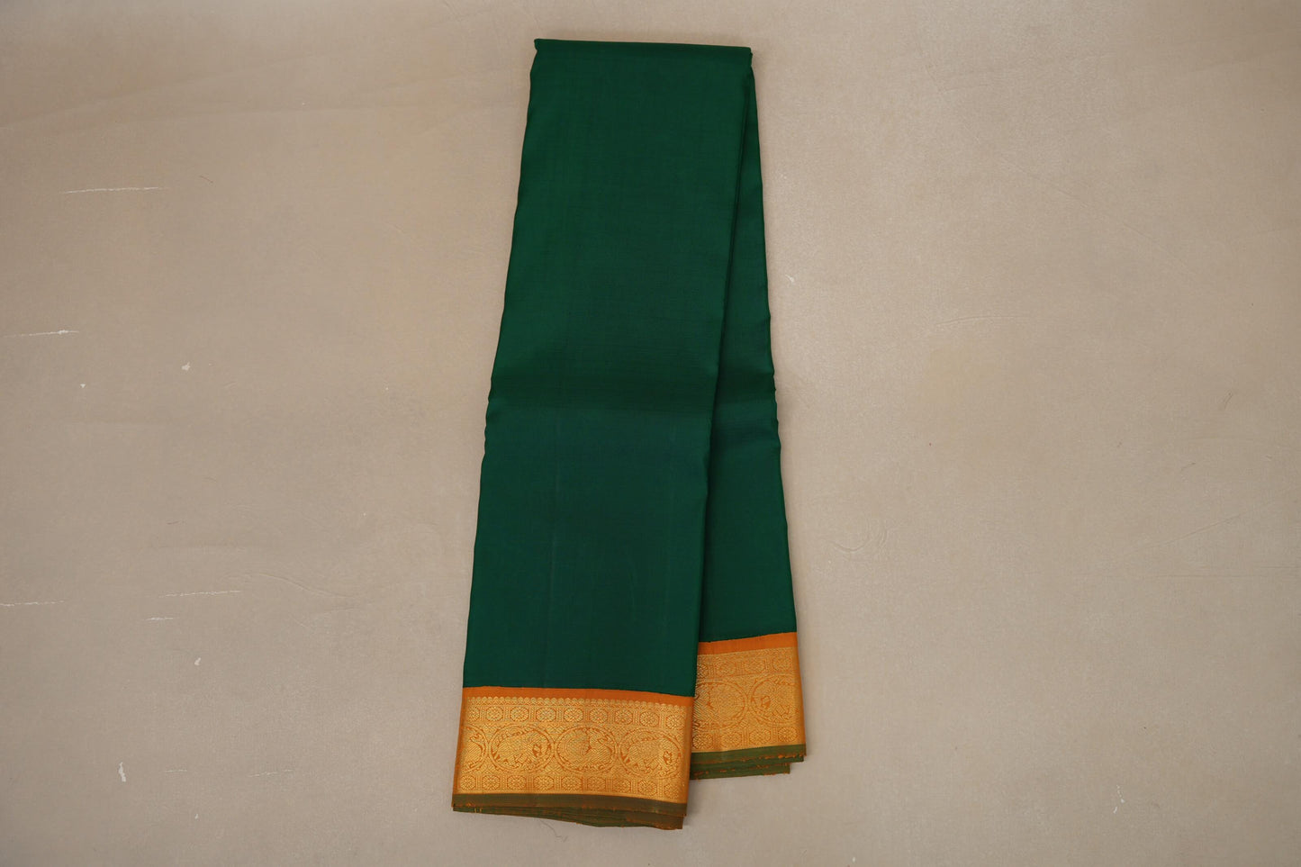 Dark Green with Mustard Orange Borders Vintage Kanjivaram Silk Saree SS8746