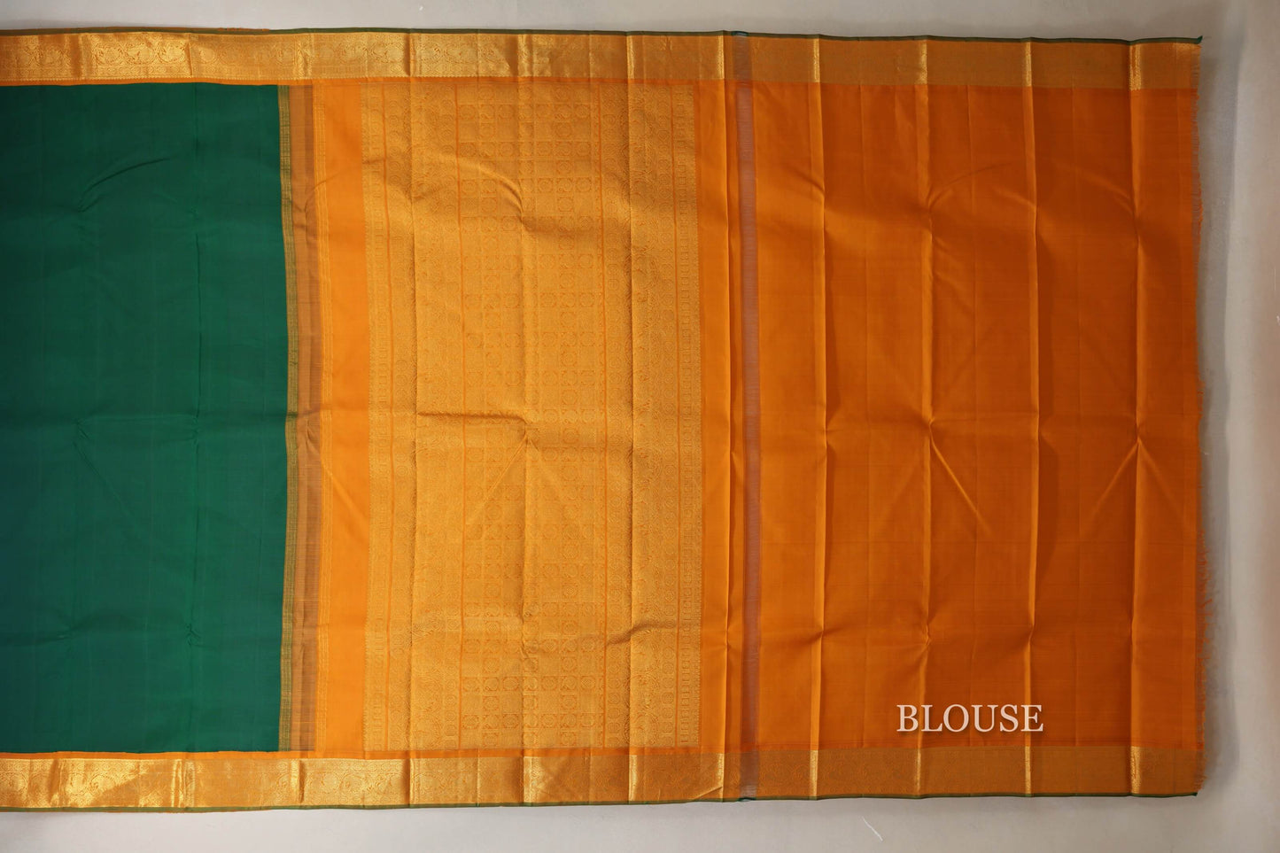 Dark Green with Mustard Orange Borders Vintage Kanjivaram Silk Saree SS8746