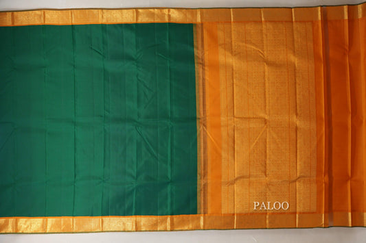Dark Green with Mustard Orange Borders Vintage Kanjivaram Silk Saree SS8746