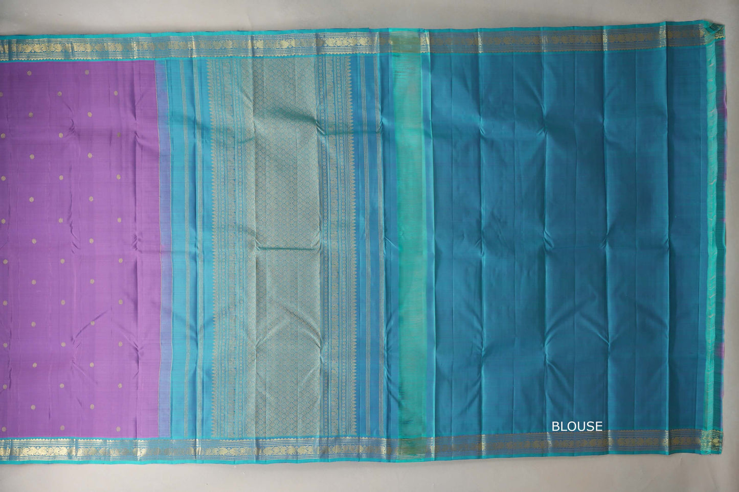 Lavender blue with Turquoise Blue borders Vintage Kanjivaram Silk Saree blouse