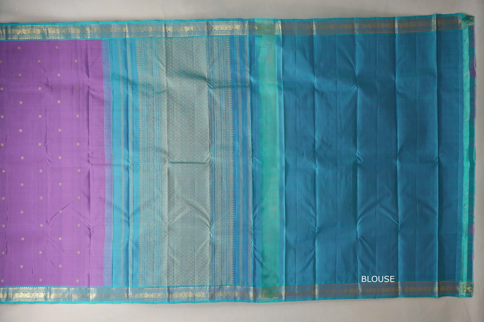 Lavender blue with Turquoise Blue borders Vintage Kanjivaram Silk Saree blouse