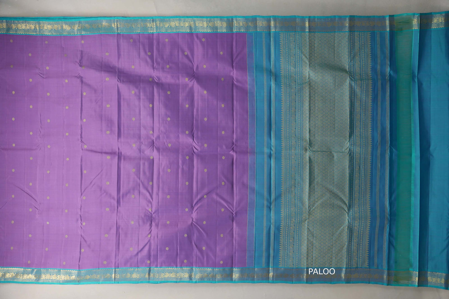 Lavender blue with Turquoise Blue borders Vintage Kanjivaram Silk Saree paloo