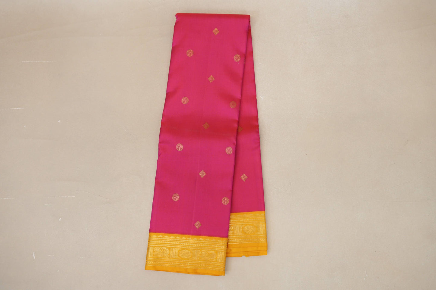 Bright Pink with Mustard Yellow Borders Vintage Kanjivaram Silk Saree online