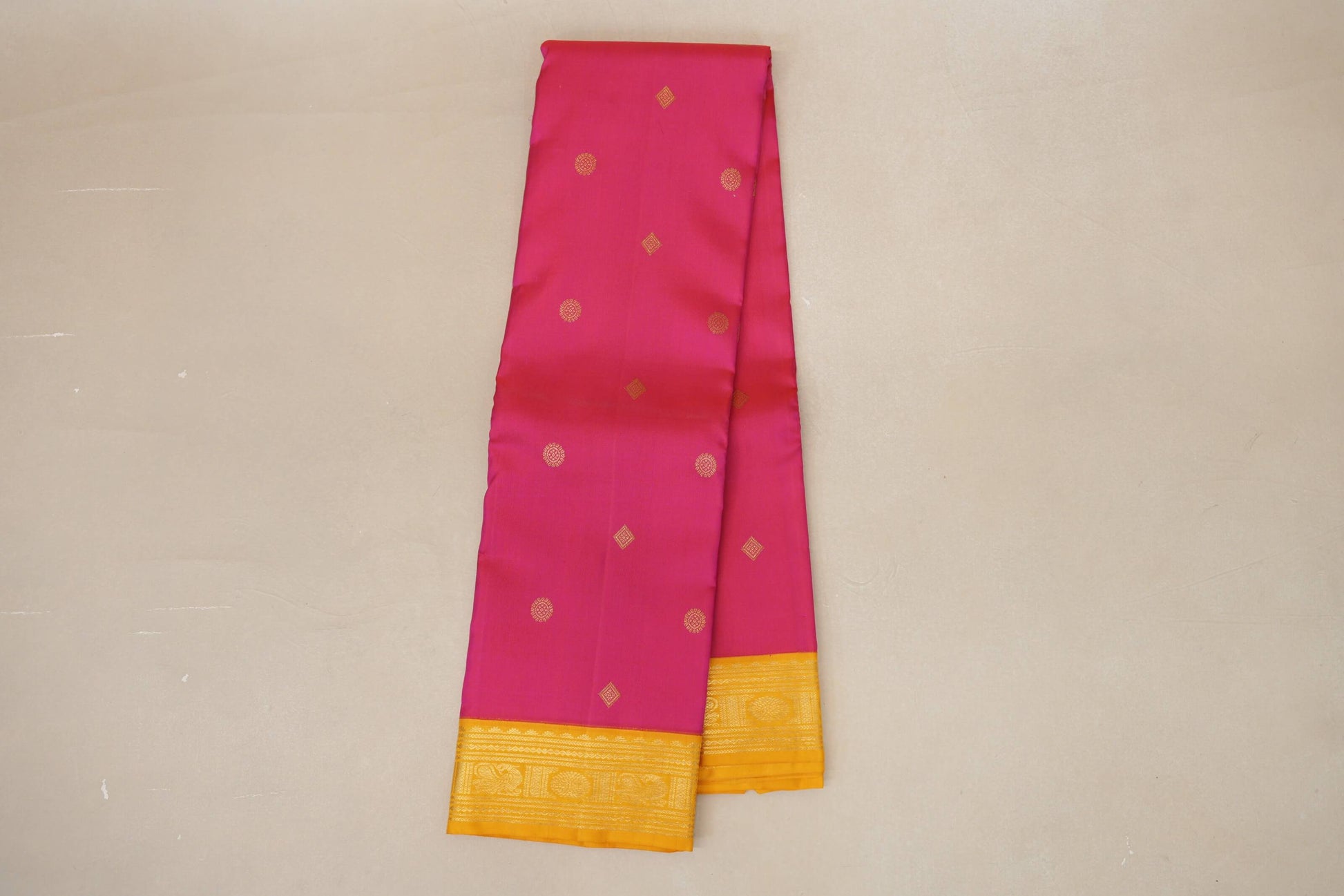Bright Pink with Mustard Yellow Borders Vintage Kanjivaram Silk Saree online