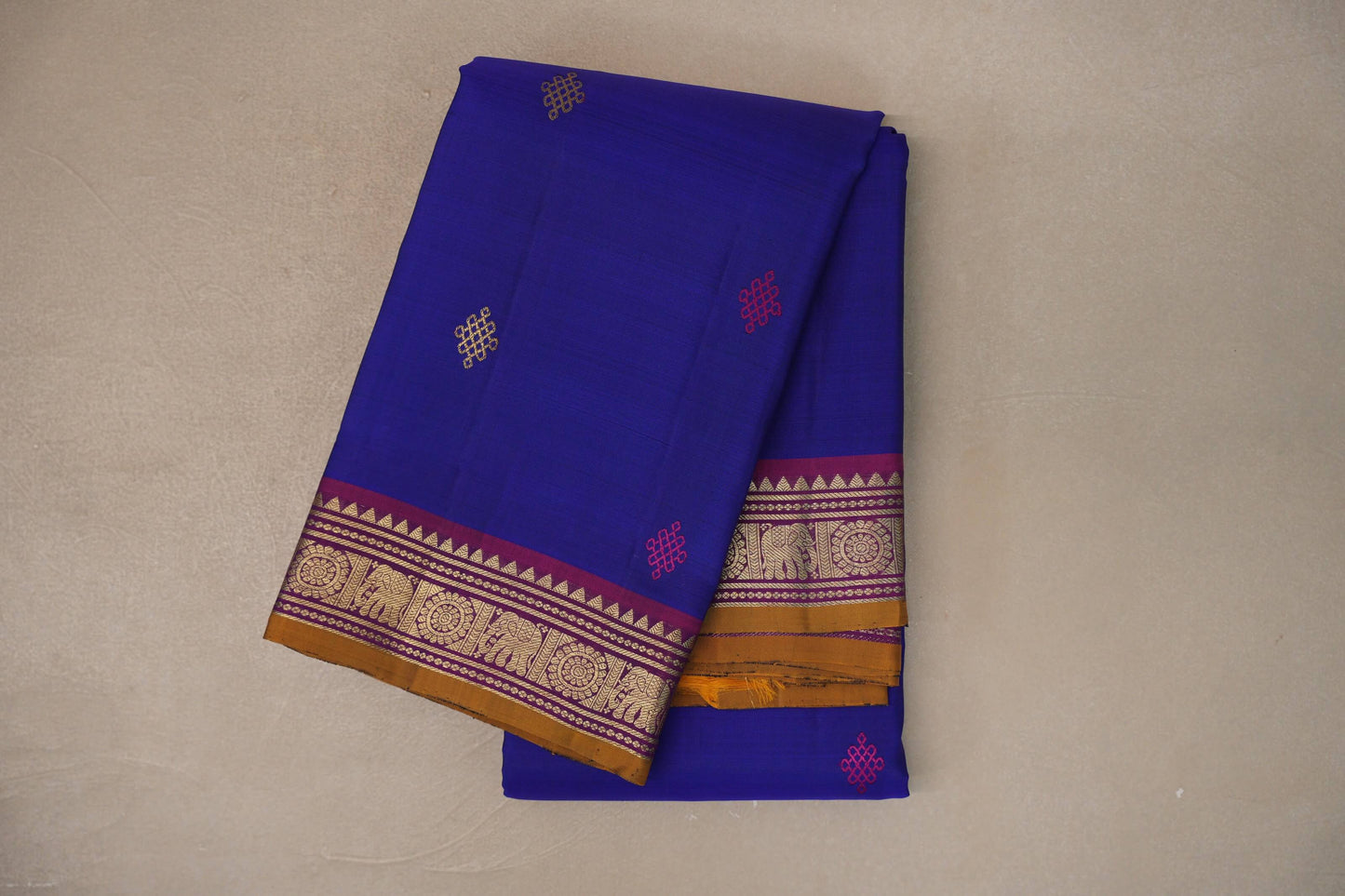 Deep blue with Deep magenta borders Vintage Kanjivaram Silk Saree