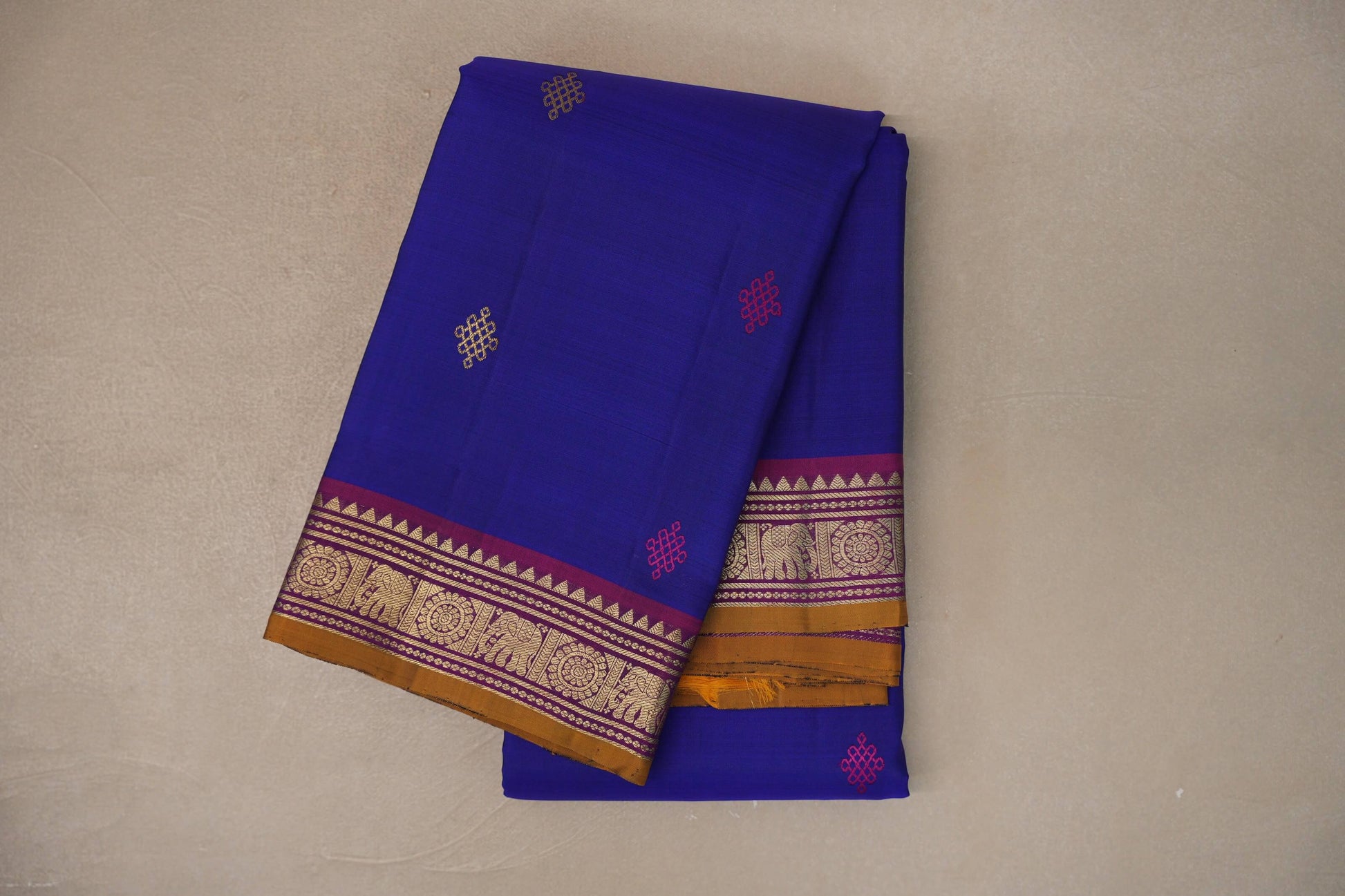 Deep blue with Deep magenta borders Vintage Kanjivaram Silk Saree