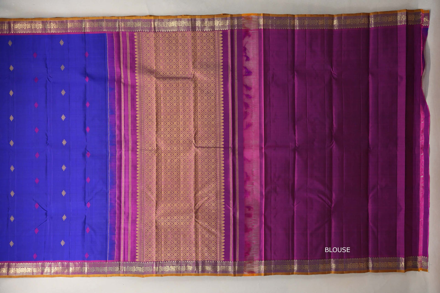 Deep blue with Deep magenta borders Vintage Kanjivaram Silk Saree blouse
