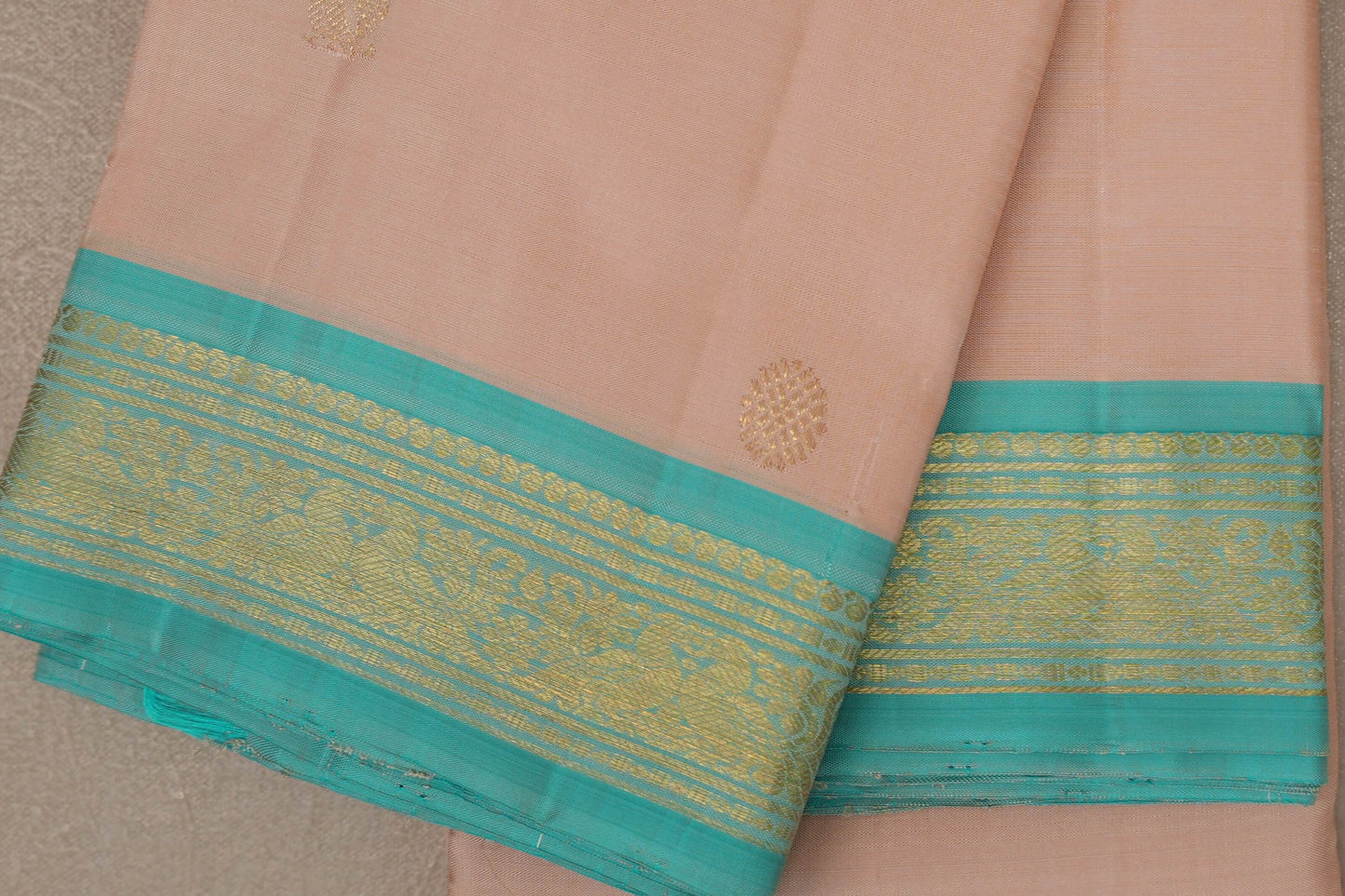 Light peach with Light Aqua Blue border Vintage Kanjivaram Silk Saree  border