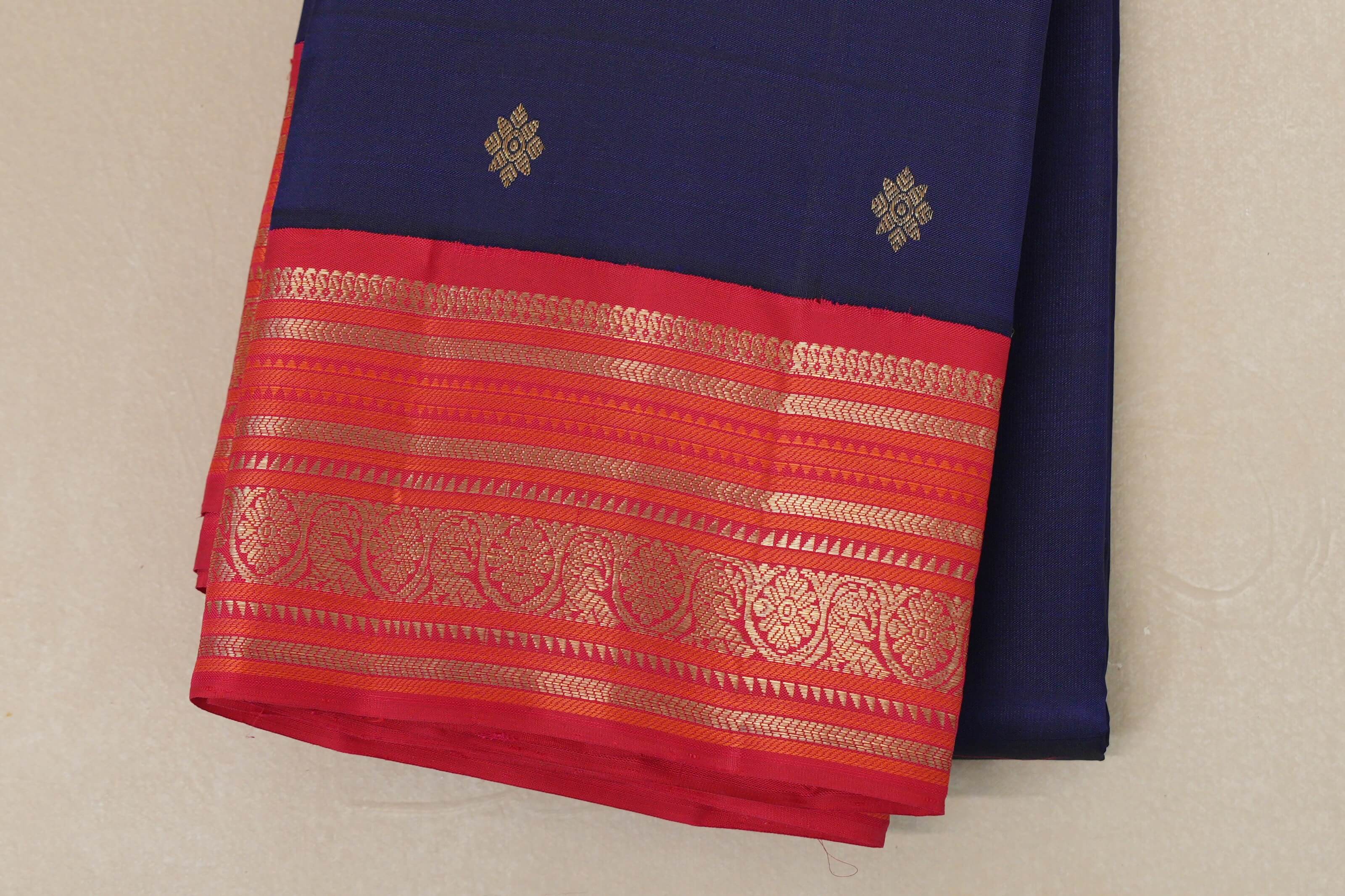 Deep Blue Heirloom Kanjivaram Silk Saree  border zoom