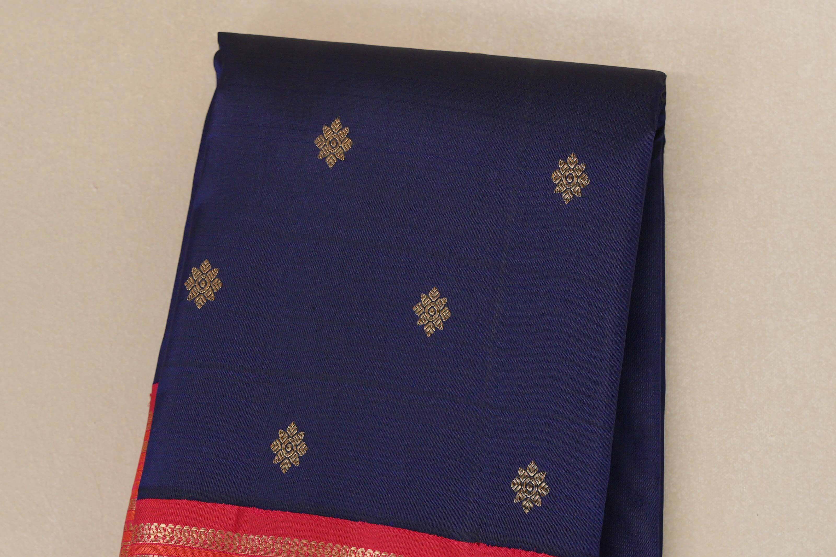 Deep Blue Heirloom Kanjivaram Silk Saree  body zoom