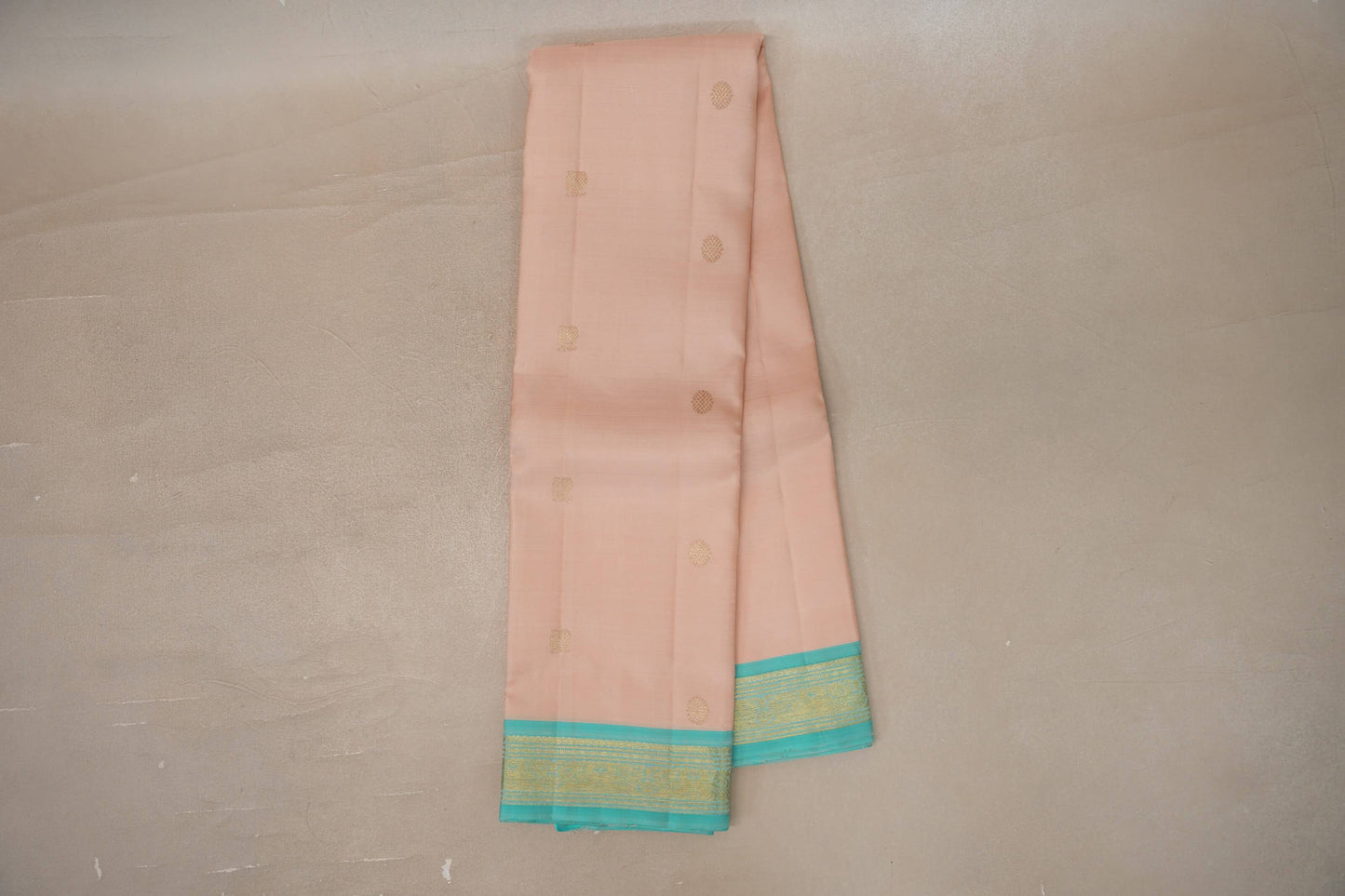 Light peach with Light Aqua Blue border Vintage Kanjivaram Silk Saree 