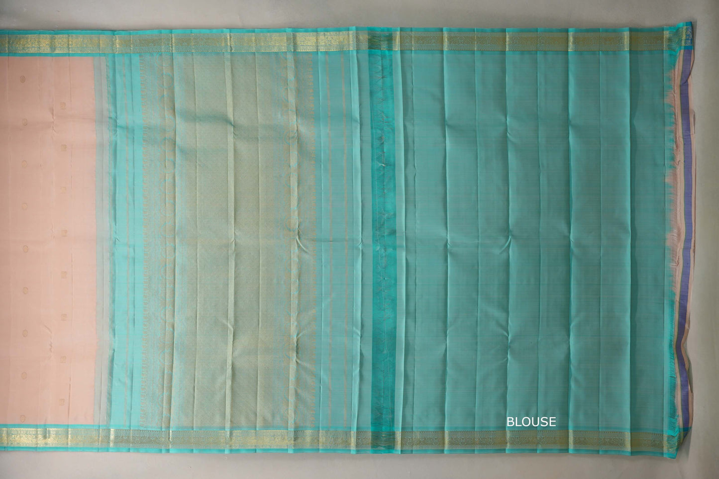 Light peach with Light Aqua Blue border Vintage Kanjivaram Silk Saree  blouse