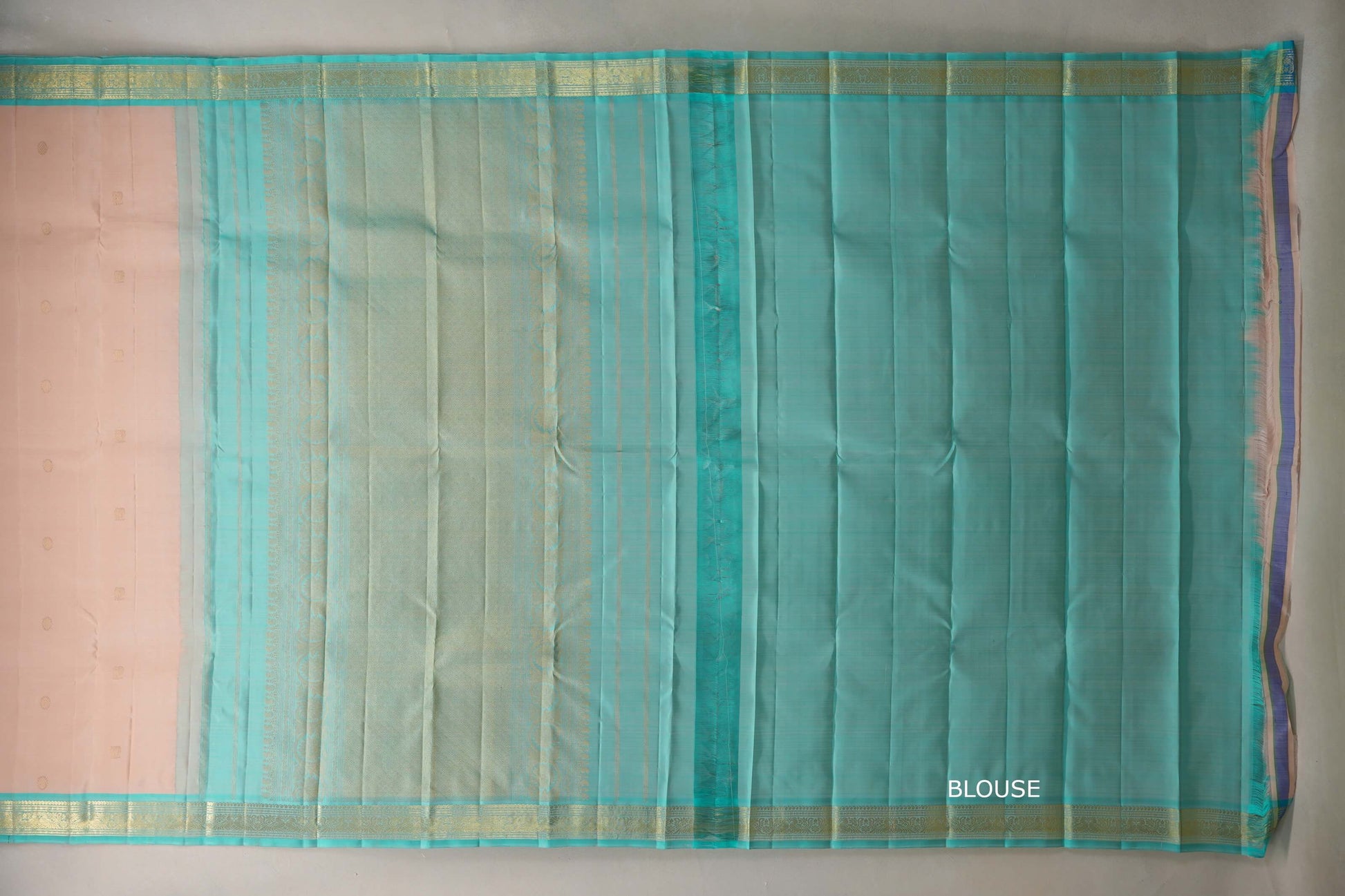 Light peach with Light Aqua Blue border Vintage Kanjivaram Silk Saree  blouse