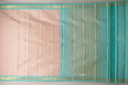Light peach with Light Aqua Blue border Vintage Kanjivaram Silk Saree  paloo