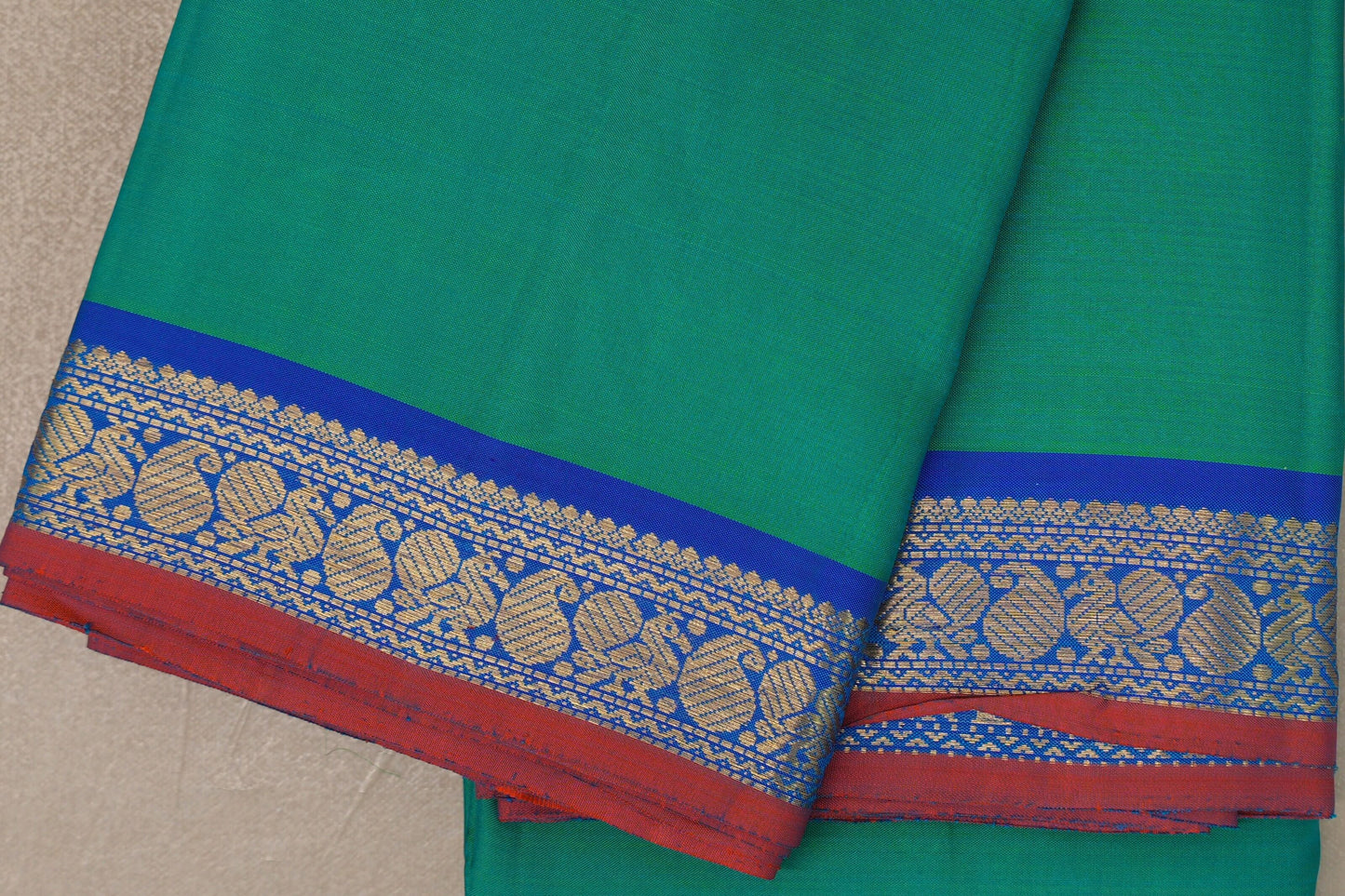 Dual tone of Green and Blue Vintage Kanjivaram Silk Saree border