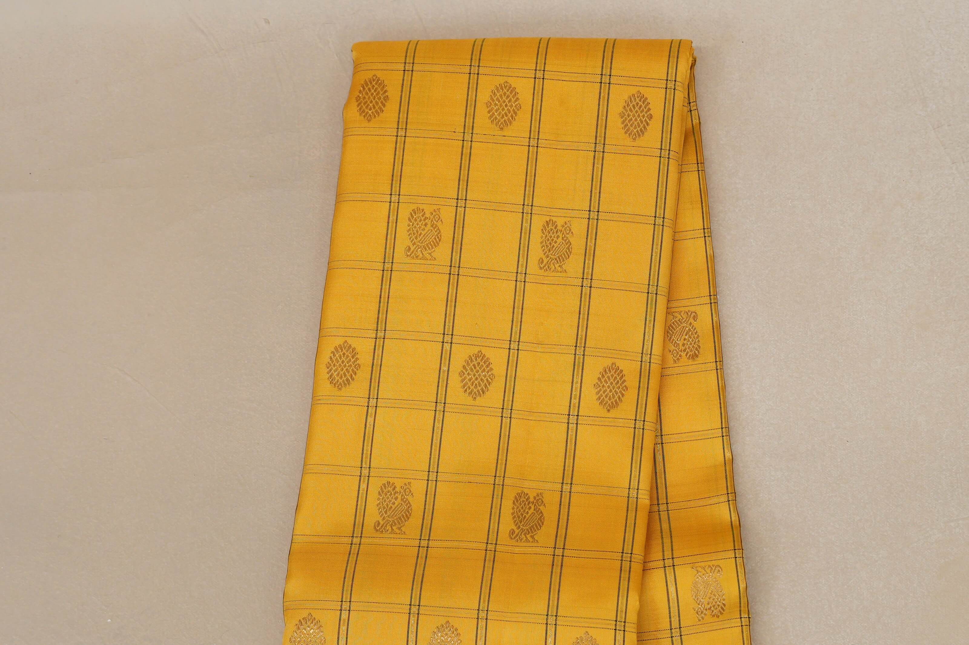 Mango Yellow with Black Borders Heirloom Kanjivaram Silk Saree  body zoom