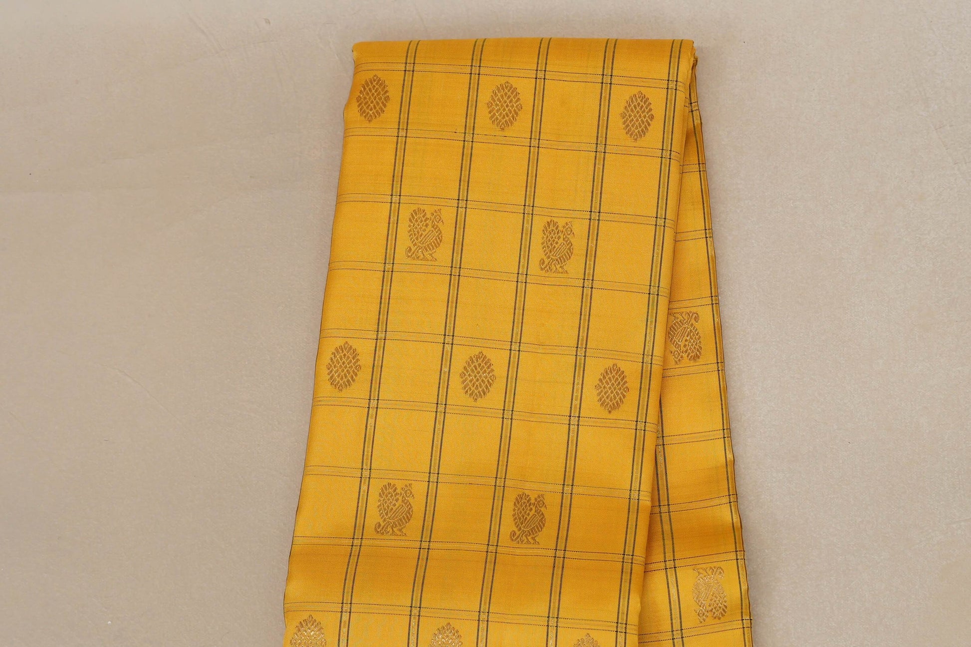 Mango Yellow with Black Borders Heirloom Kanjivaram Silk Saree  body zoom