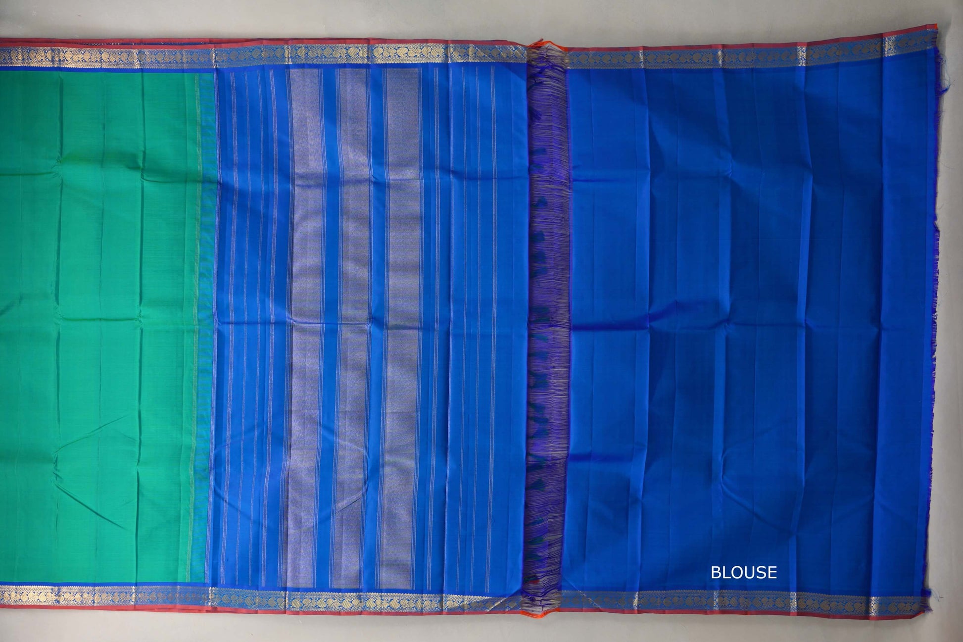 Dual tone of Green and Blue Vintage Kanjivaram Silk Saree blouse