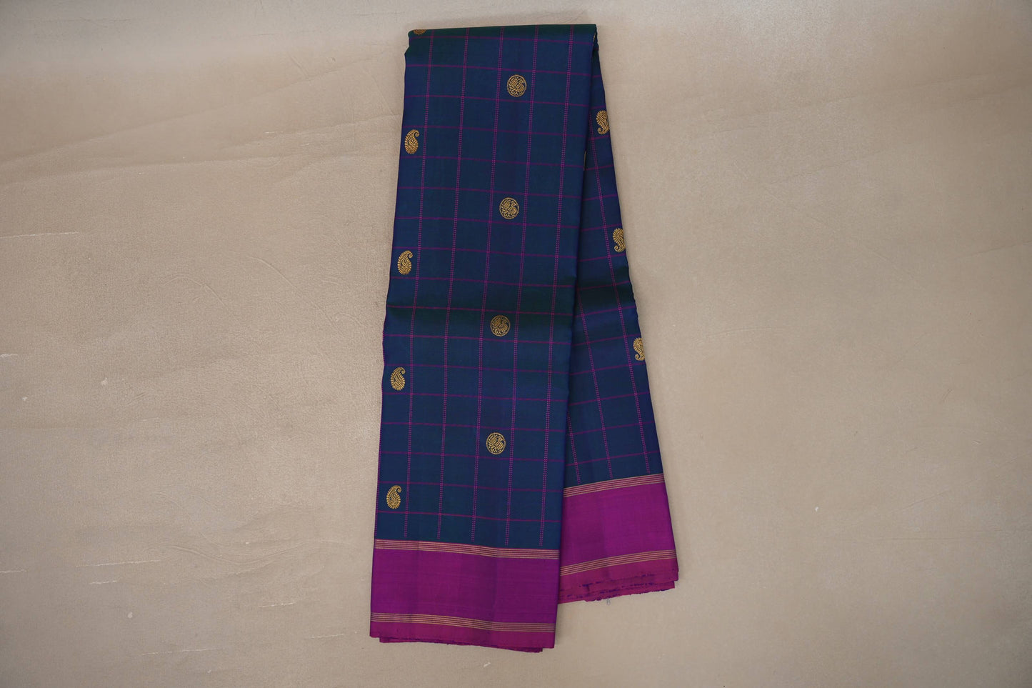 Peacock blue with Dual Tone of Magenta & Blue borders Vintage Kanjivaram Silk Saree SS9921