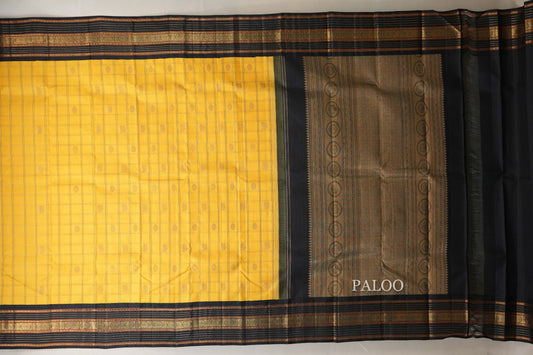 Mango Yellow with Black Borders Heirloom Kanjivaram Silk Saree  paloo