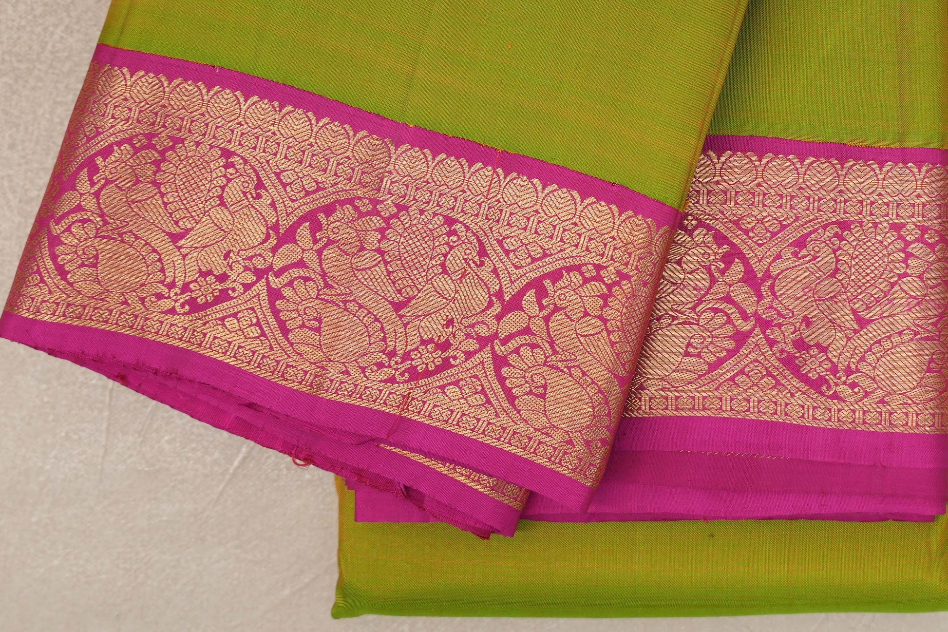 Dual Tone of Yellow & Green Vintage Kanjivaram Silk Saree border