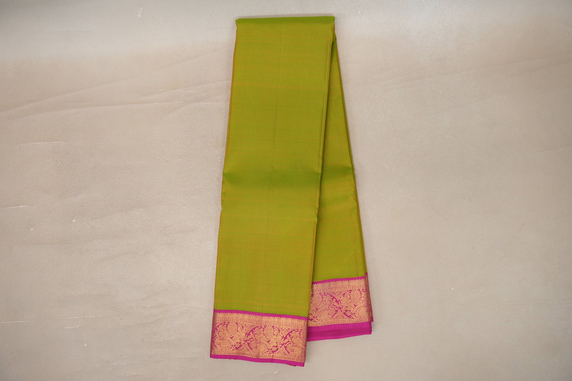 Online Dual Tone of Yellow & Green with Rani Pink Borders Vintage Kanjivaram Silk Saree