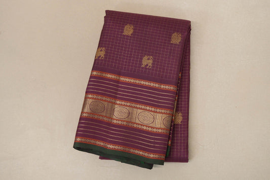 folded Deep Plum Heirloom Kanjivaram Silk Saree 