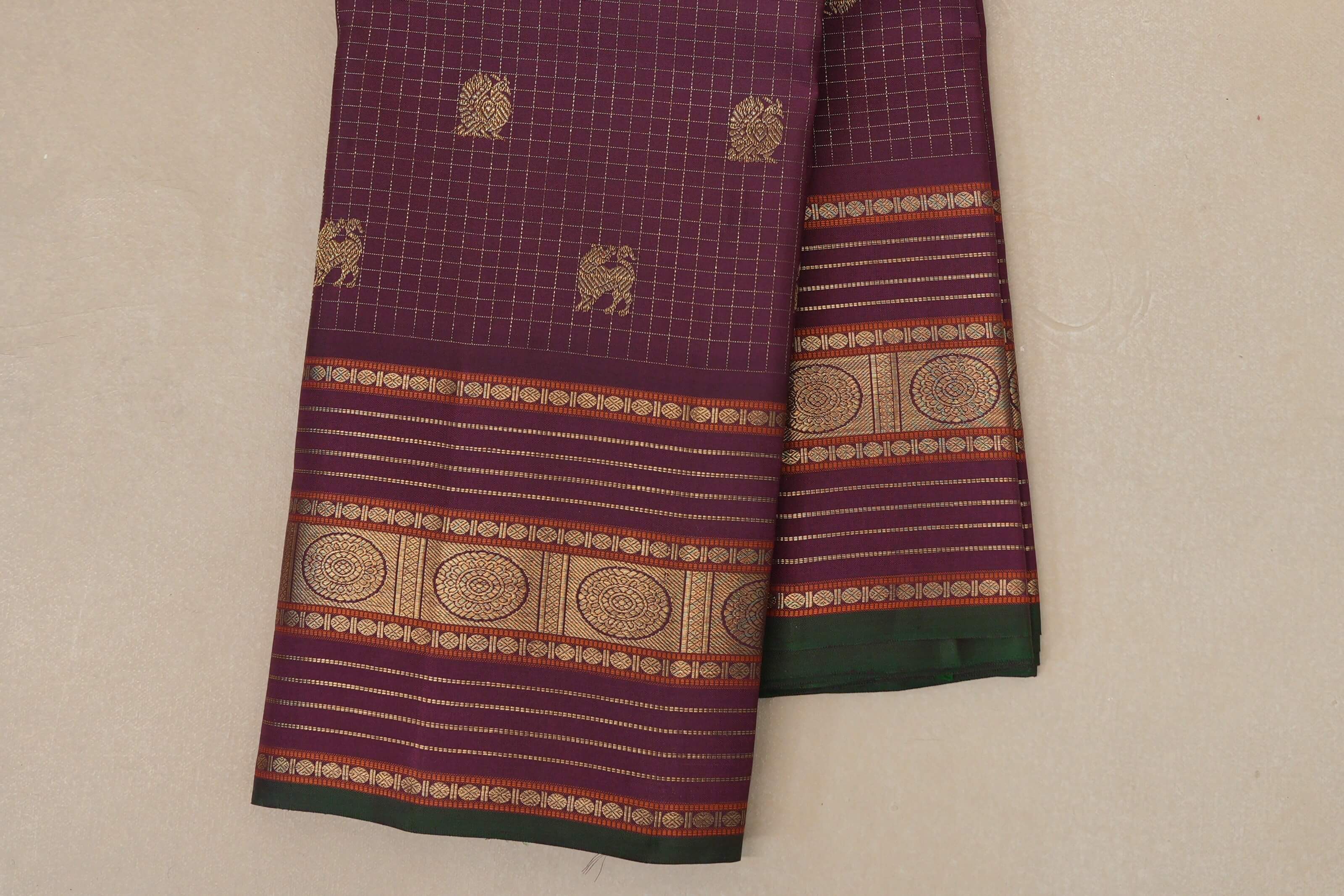 Deep Plum Heirloom Kanjivaram Silk Saree  border zoom
