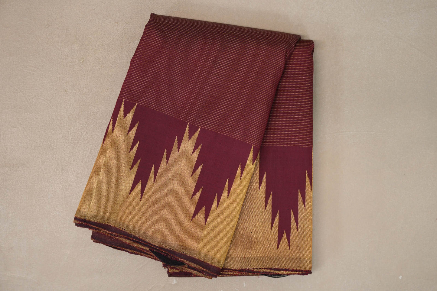 Deep Maroon Vaira Oosi with Temple Borders Vintage Kanjivaram Silk Saree