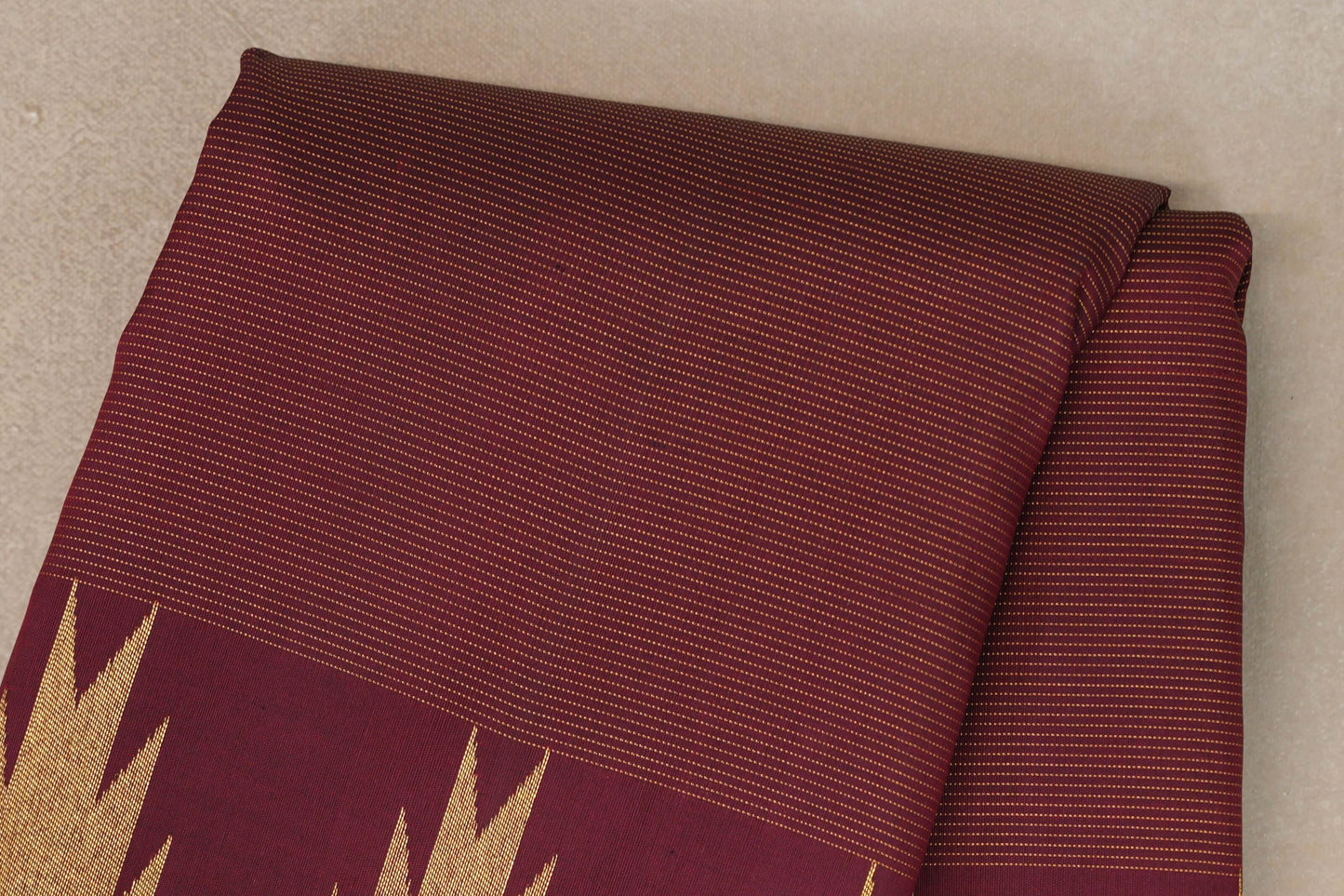 Deep Maroon Vaira Oosi with Temple Borders Vintage Kanjivaram Silk Saree body