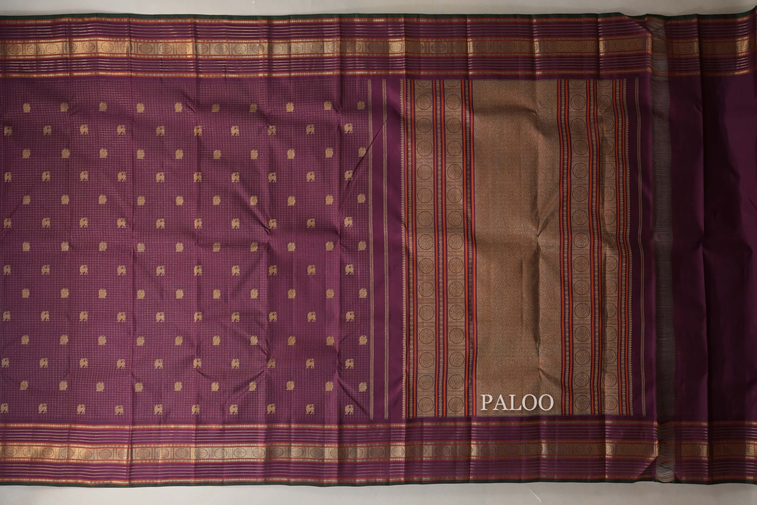 Deep Plum Heirloom Kanjivaram Silk Saree  paloo