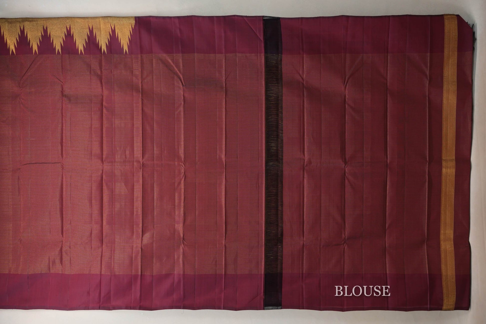 Deep Maroon Vaira Oosi with Temple Borders Vintage Kanjivaram Silk Saree blouse
