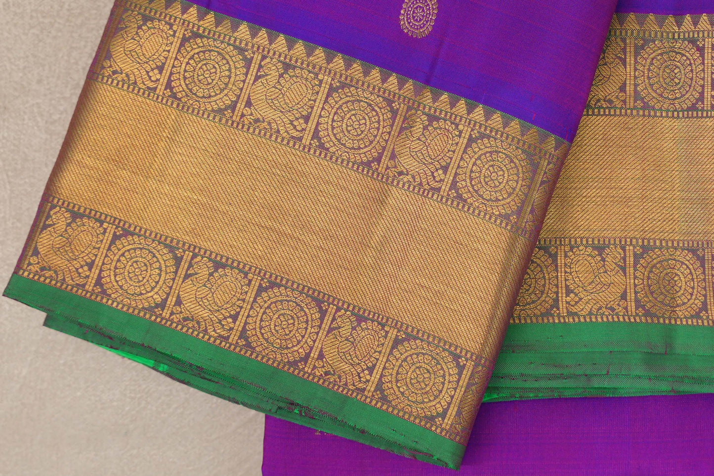 Dual Tone of Blue & Pink Vintage Kanjivaram Silk Saree border
