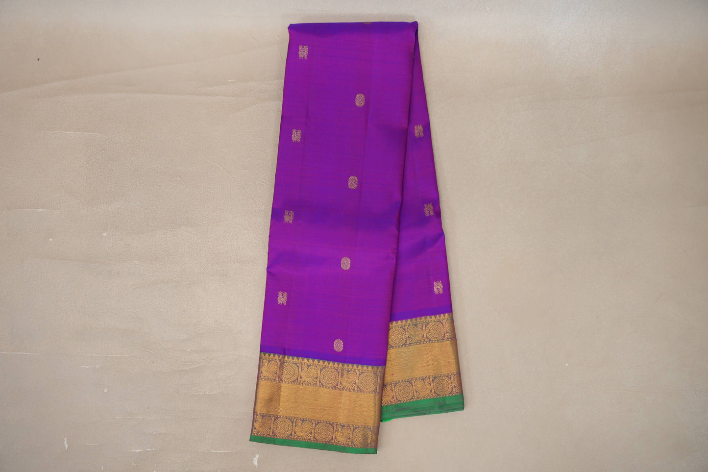 Online Dual Tone of Blue & Pink with Dual Tone of Green & Pink with Leaf Green Selvedge Borders Vintage Kanjivaram Silk Saree