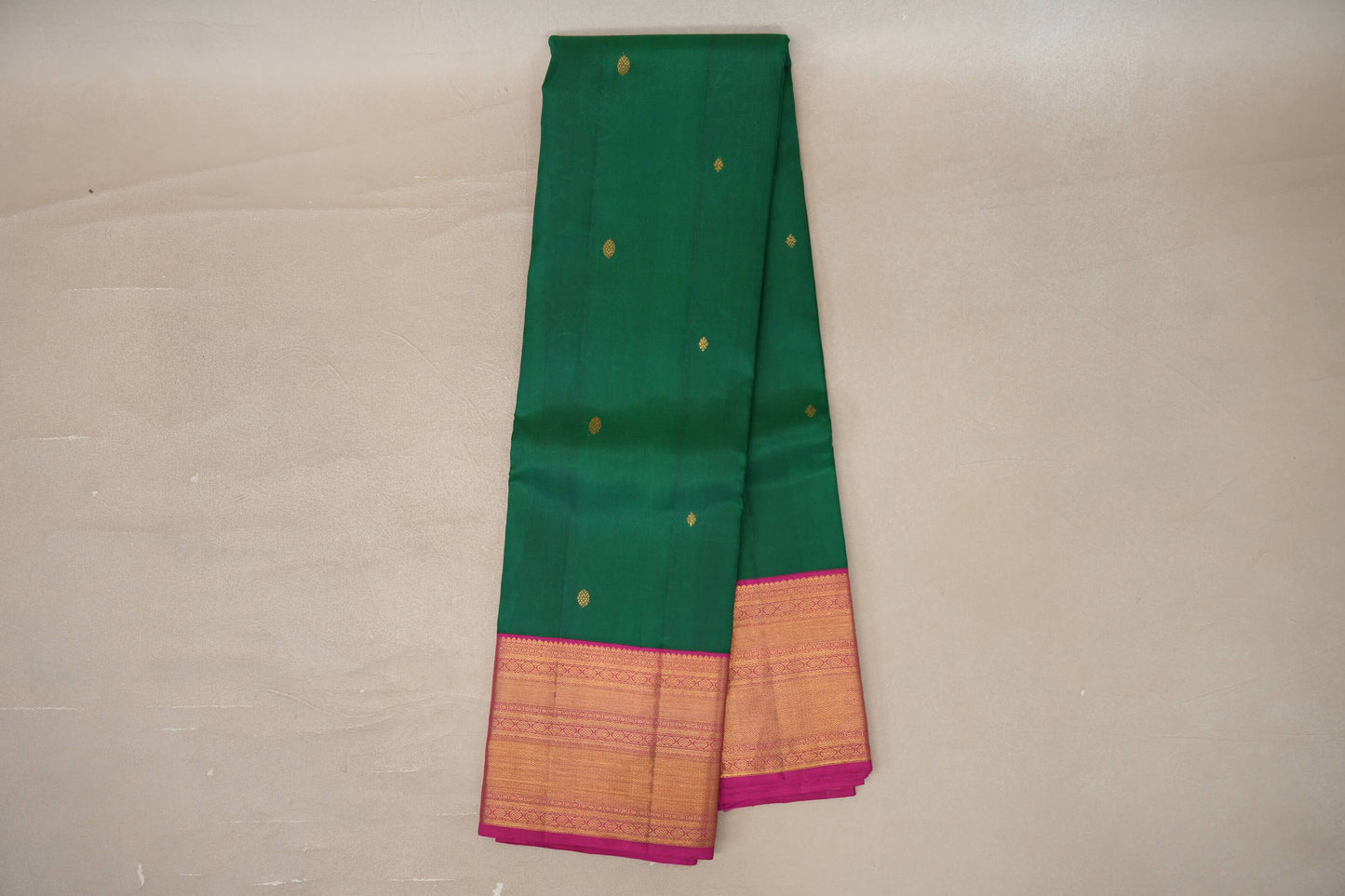 Online Emerald Green with Rani Pink Borders Vintage Kanjivaram Silk Saree
