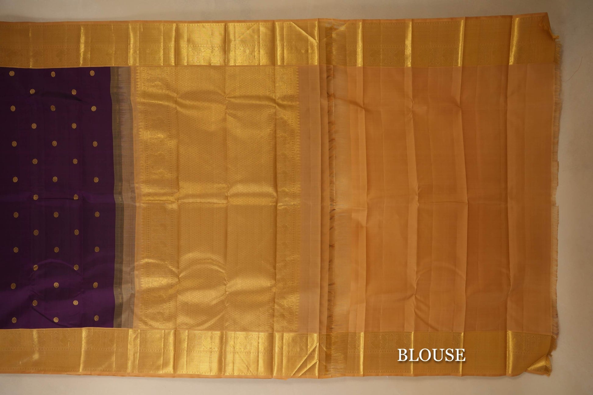 Dark Purple with Beige Borders Kanjivaram Silk Saree blouse