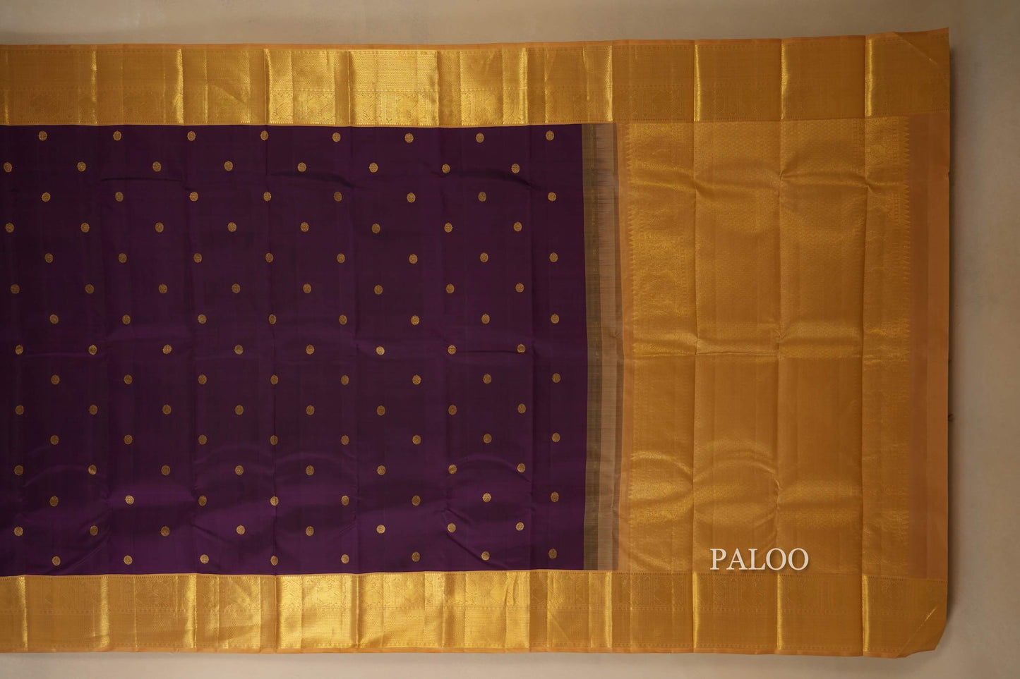 Dark Purple with Beige Borders Kanjivaram Silk Saree paloo