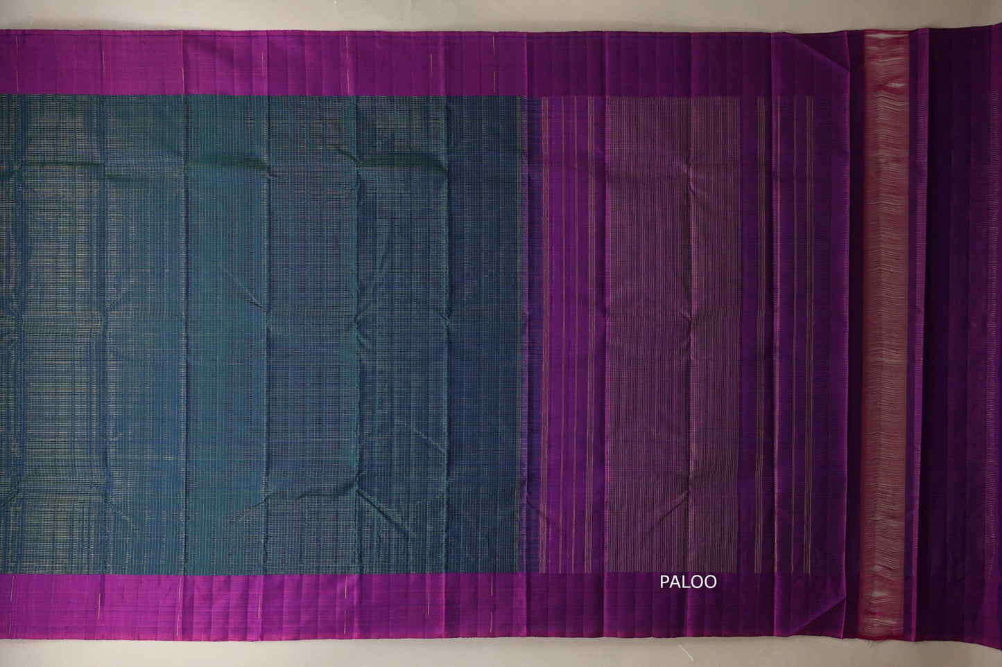 Dual Tone Peacock Blue and Green Vintage Kanjivaram Silk Saree paloo