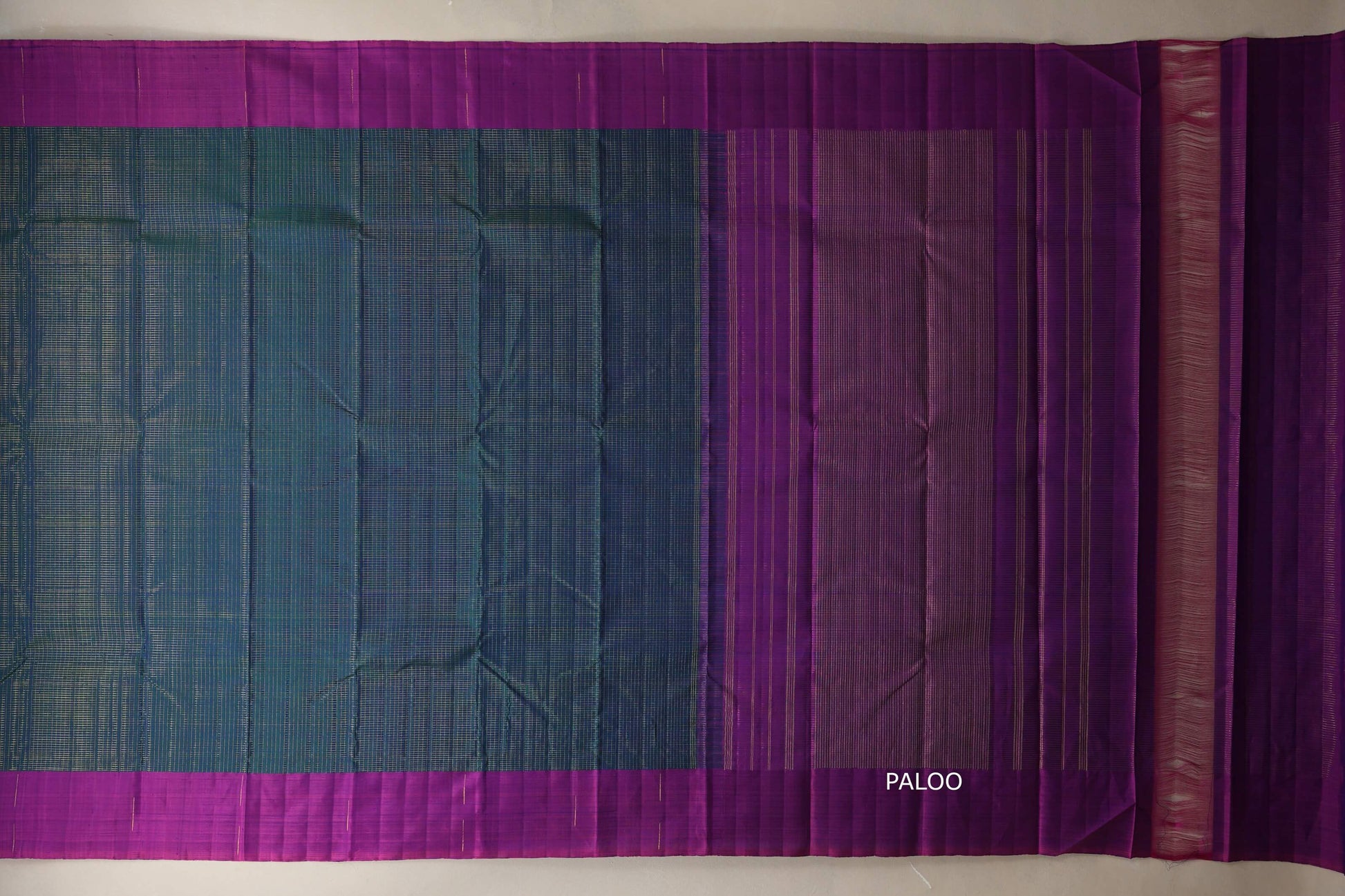 Dual Tone Peacock Blue and Green Vintage Kanjivaram Silk Saree paloo