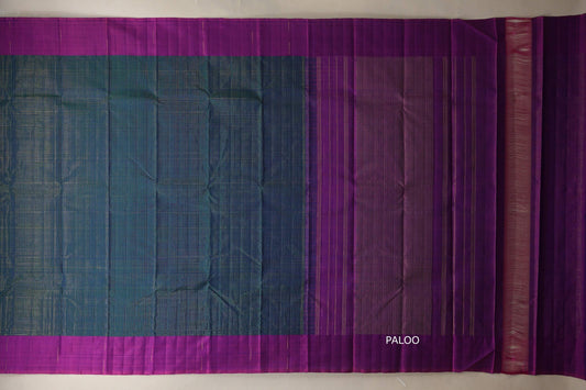 Dual Tone Peacock Blue and Green Vintage Kanjivaram Silk Saree paloo