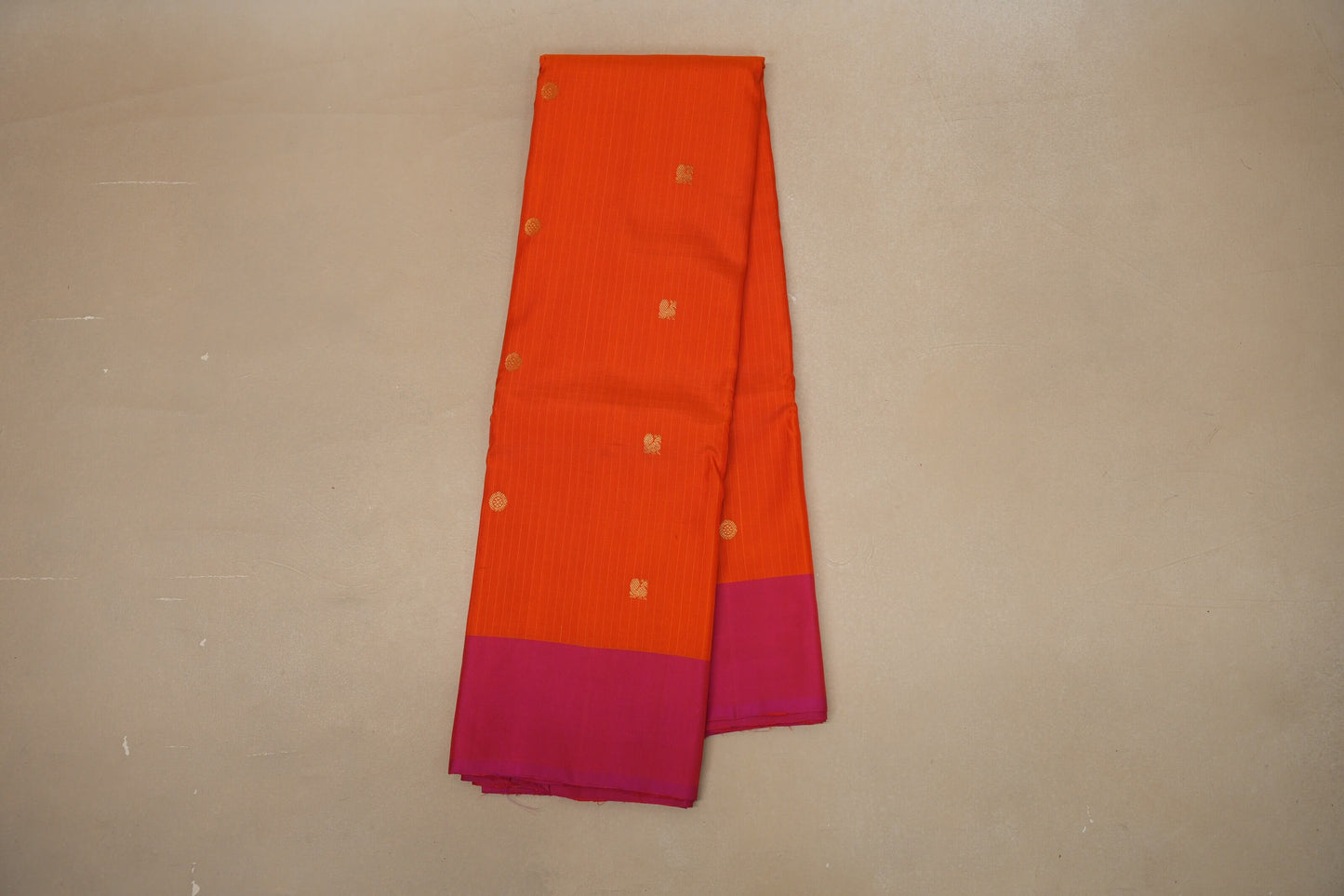 Bright Orange with pink borders Vintage Kanjivaram Silk Saree SS8754