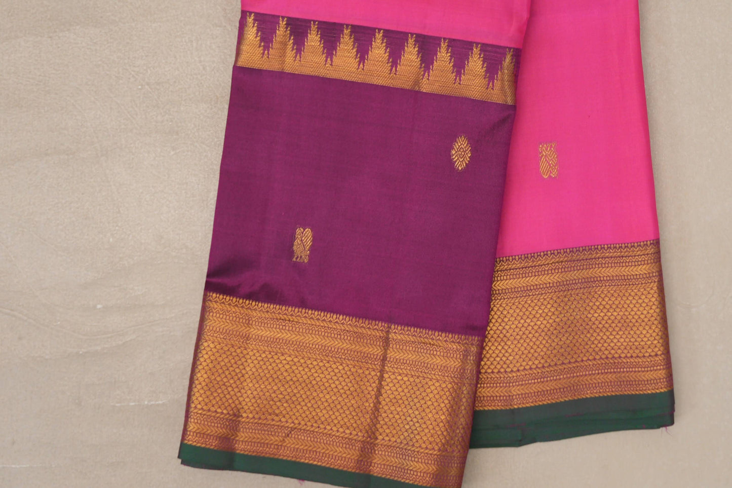 Bright Pink Vintage Kanjivaram Silk Saree borders