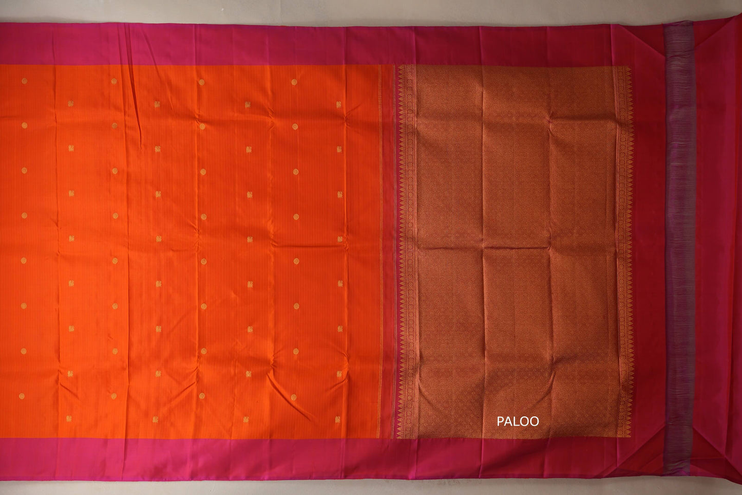 Bright Orange with pink borders Vintage Kanjivaram Silk Saree paloo