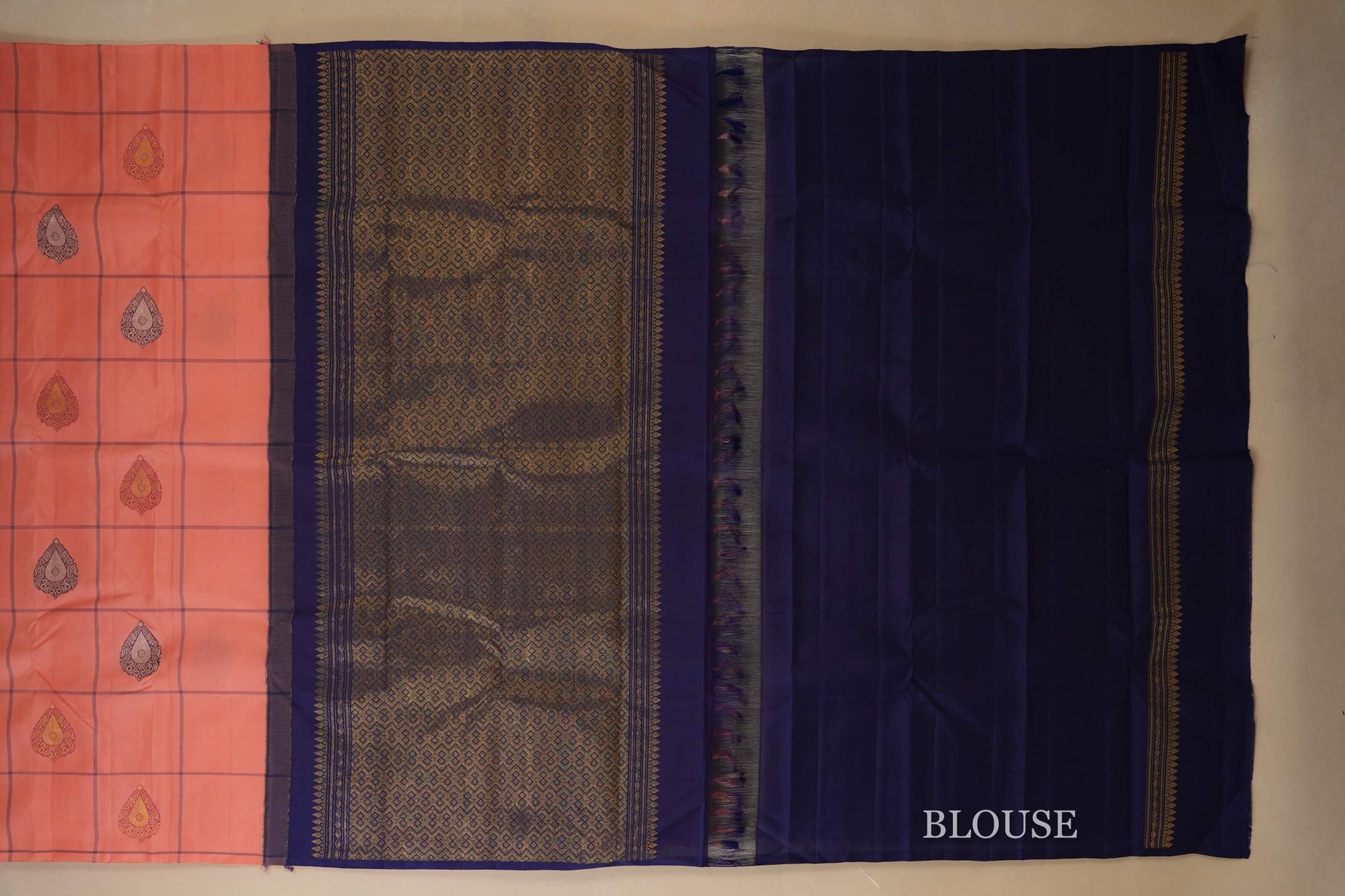 Peach Pink Kanjivaram Silk Saree blouse